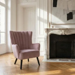 Fauteuil matelassé Vidal en Velours Rose