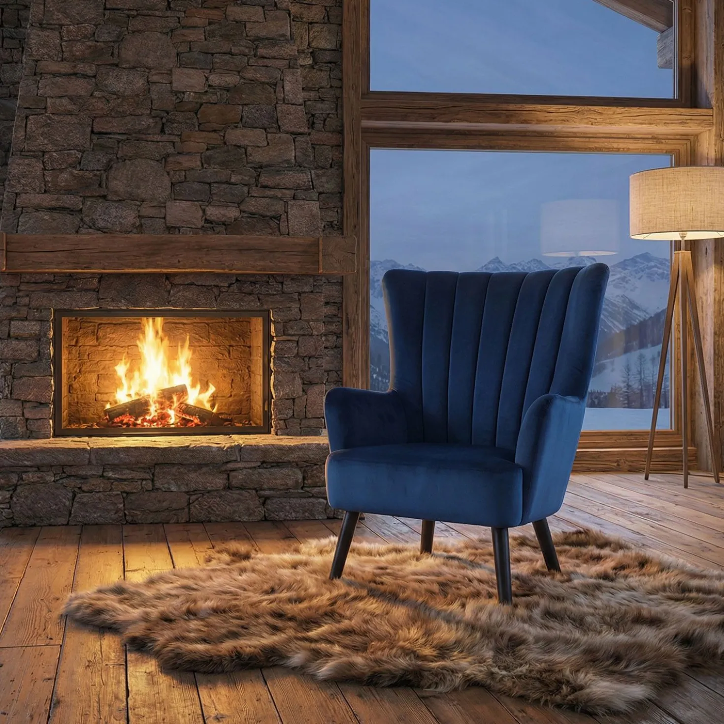Fauteuil matelassé Vidal Velours Bleu