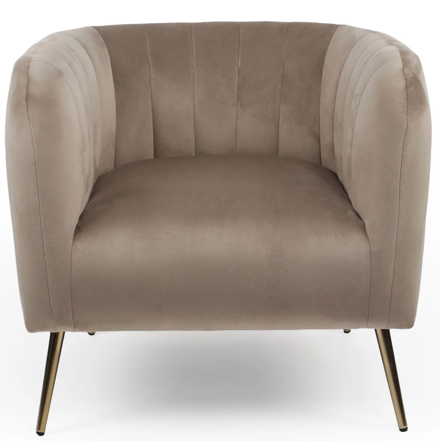 Fauteuil moderne Bombaro pieds métal doré et Velours Taupe