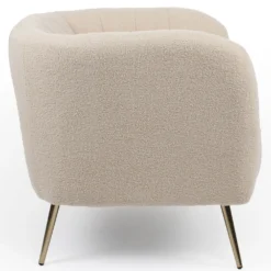 Fauteuil moderne Bombaro pieds métal doré et Tissu bouclette Beige