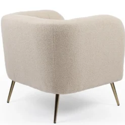 Fauteuil moderne Bombaro pieds métal doré et Tissu bouclette Beige