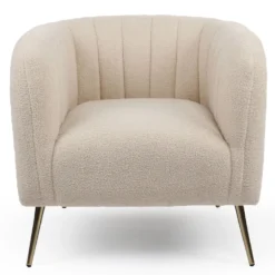 Fauteuil moderne Bombaro pieds métal doré et Tissu bouclette Beige