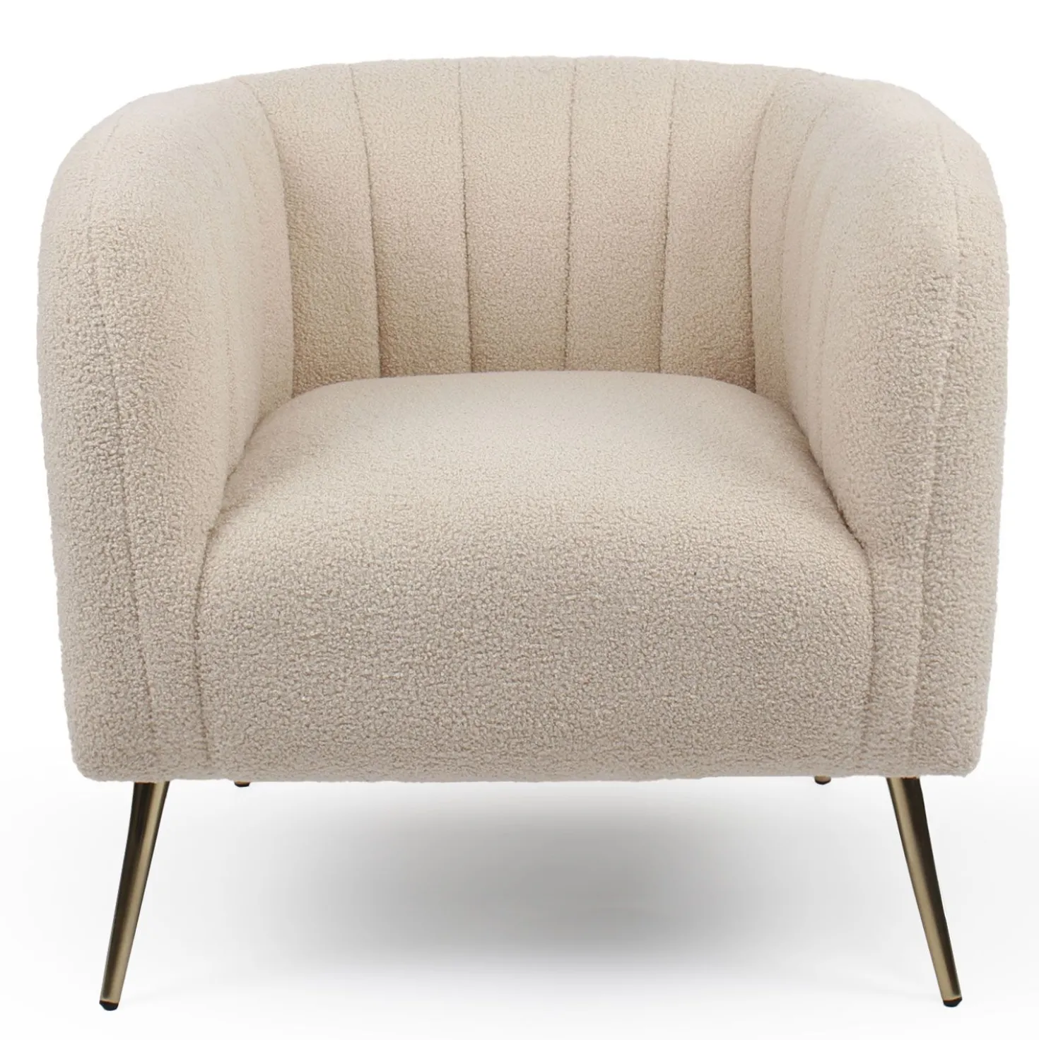 Fauteuil moderne Bombaro pieds métal doré et Tissu bouclette Beige