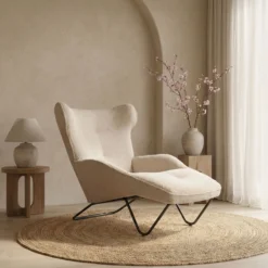 Fauteuil méridienne style bergère relax Shirley Tissu bouclette Beige