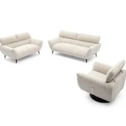 Fauteuil pivotant moderne avec dossier réglable Ghislain Velours côtelé Crème
