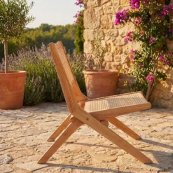 Fauteuil pliant Masdam Bois massif naturel et cannage en rotin