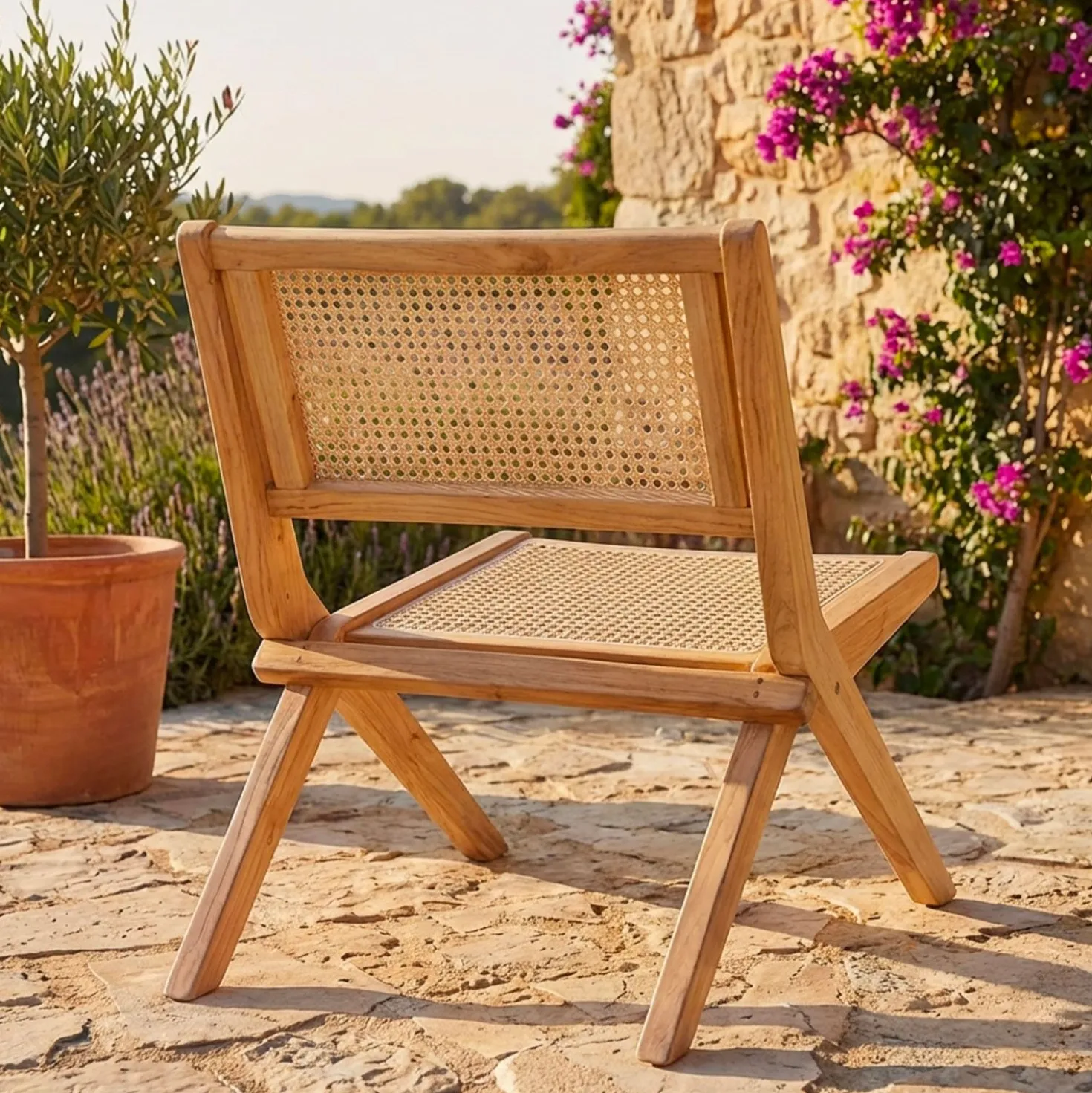 Fauteuil pliant Masdam Bois massif naturel et cannage en rotin