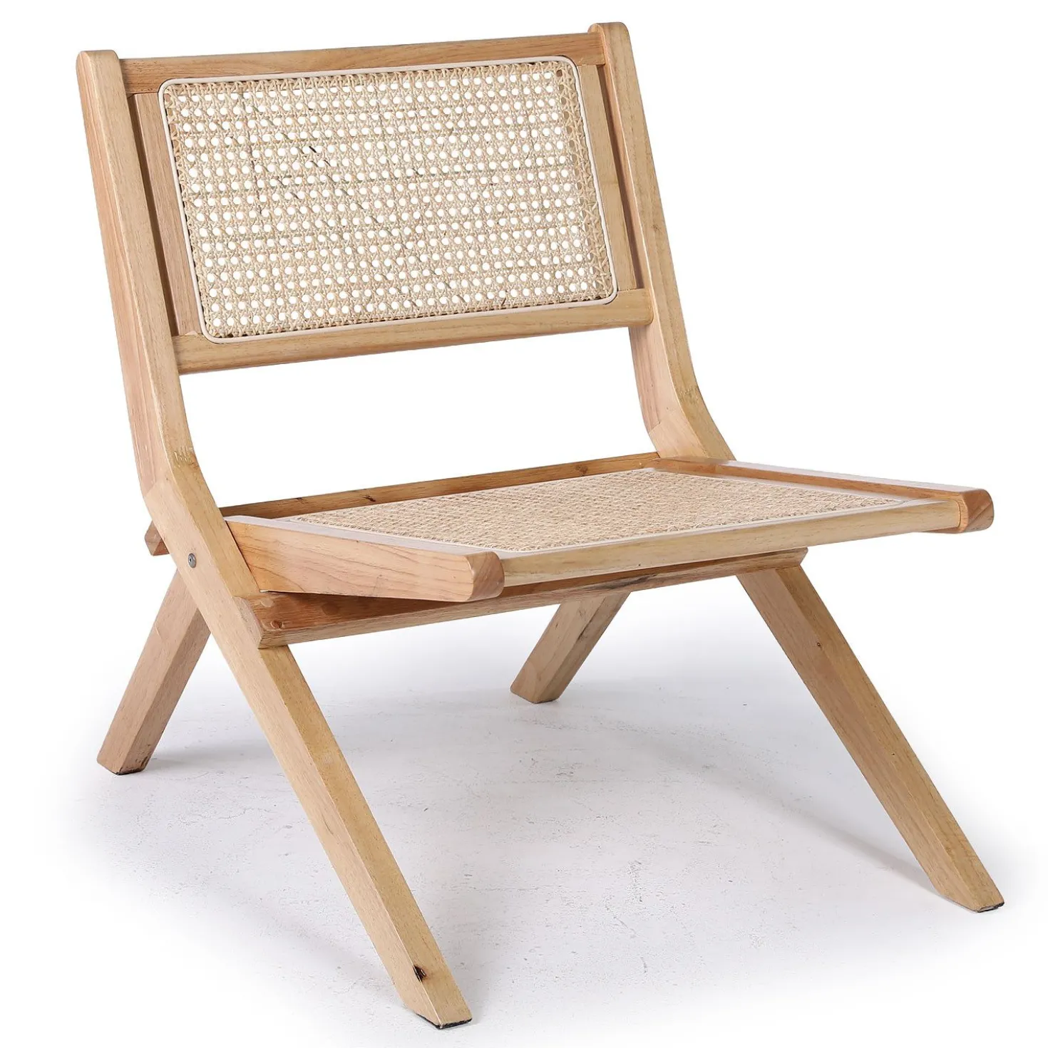 Fauteuil pliant Masdam Bois massif naturel et cannage en rotin