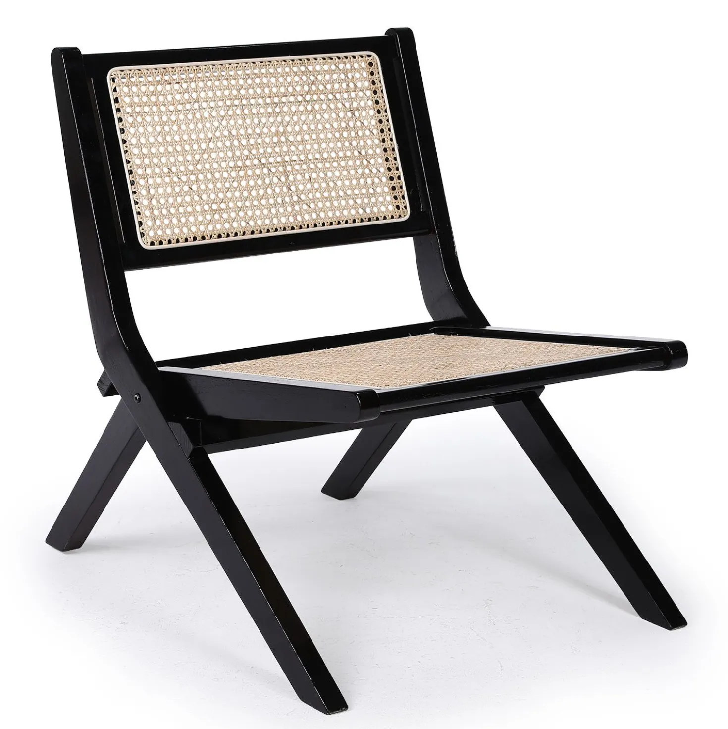 Fauteuil pliant Masdam Bois massif brun foncé et cannage en rotin