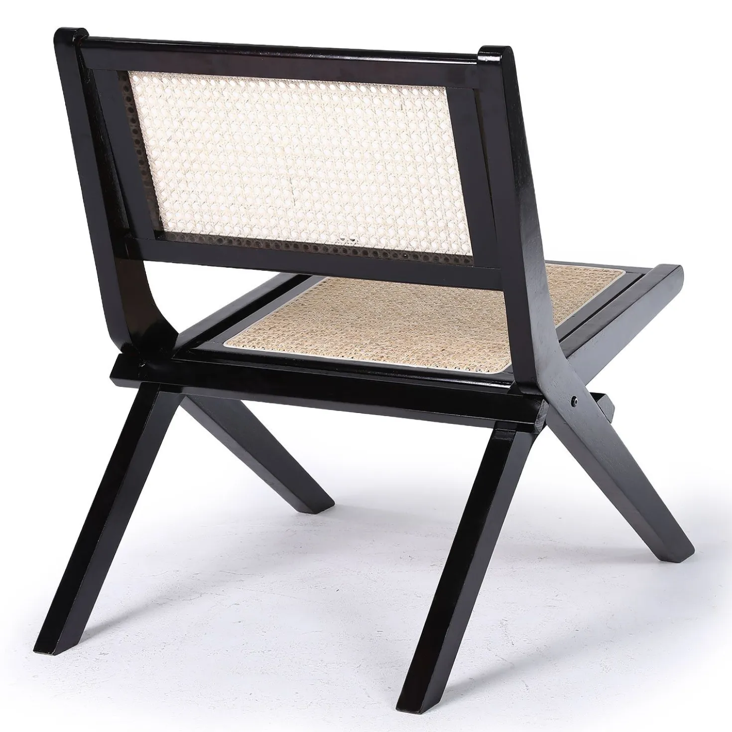 Fauteuil pliant Masdam Bois massif brun foncé et cannage en rotin
