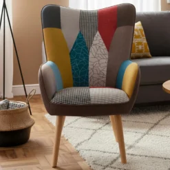 Fauteuil scandinave Klarys Tissu Patchwork