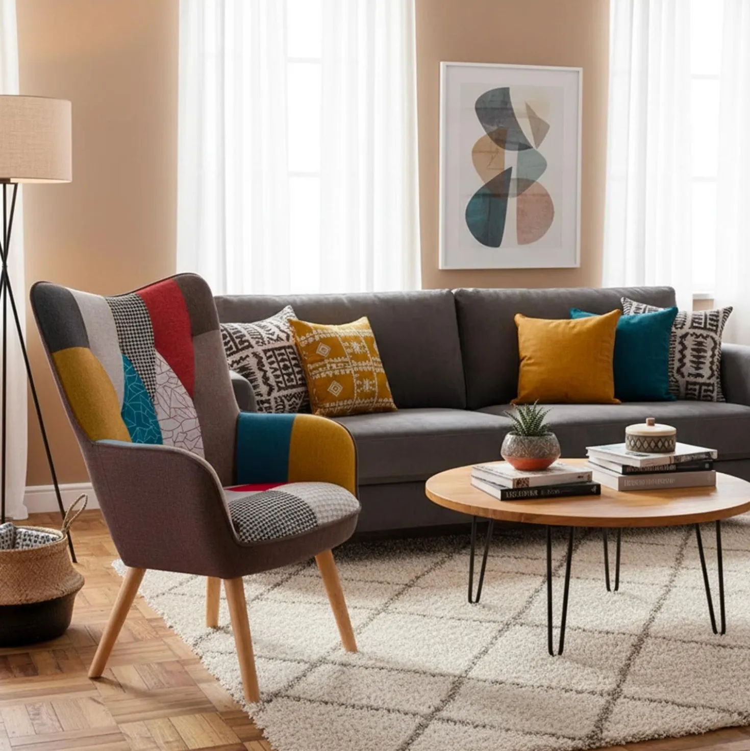 Fauteuil scandinave Klarys Tissu Patchwork
