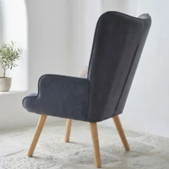 Fauteuil scandinave Lyliane Effet patchwork Velours Gris et Bleu