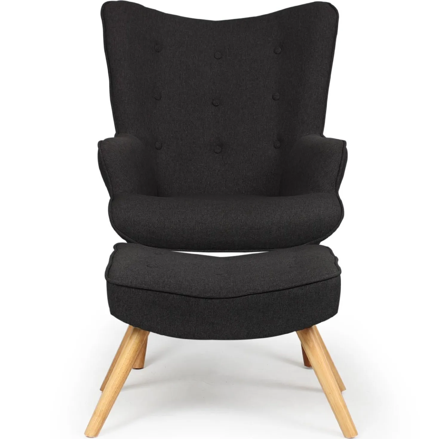 Fauteuil scandinave + pouf Lylou Tissu Noir