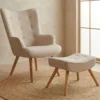 Fauteuil scandinave + pouf Lylou Tissu Beige