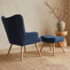 Fauteuil scandinave + pouf Lylou Tissu Bleu