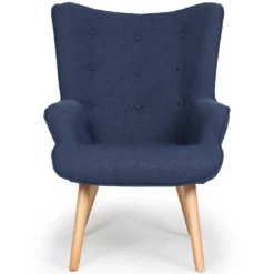 Fauteuil scandinave + pouf Lylou Tissu Bleu