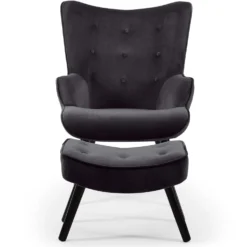 Fauteuil scandinave + pouf Lylou Velours Noir