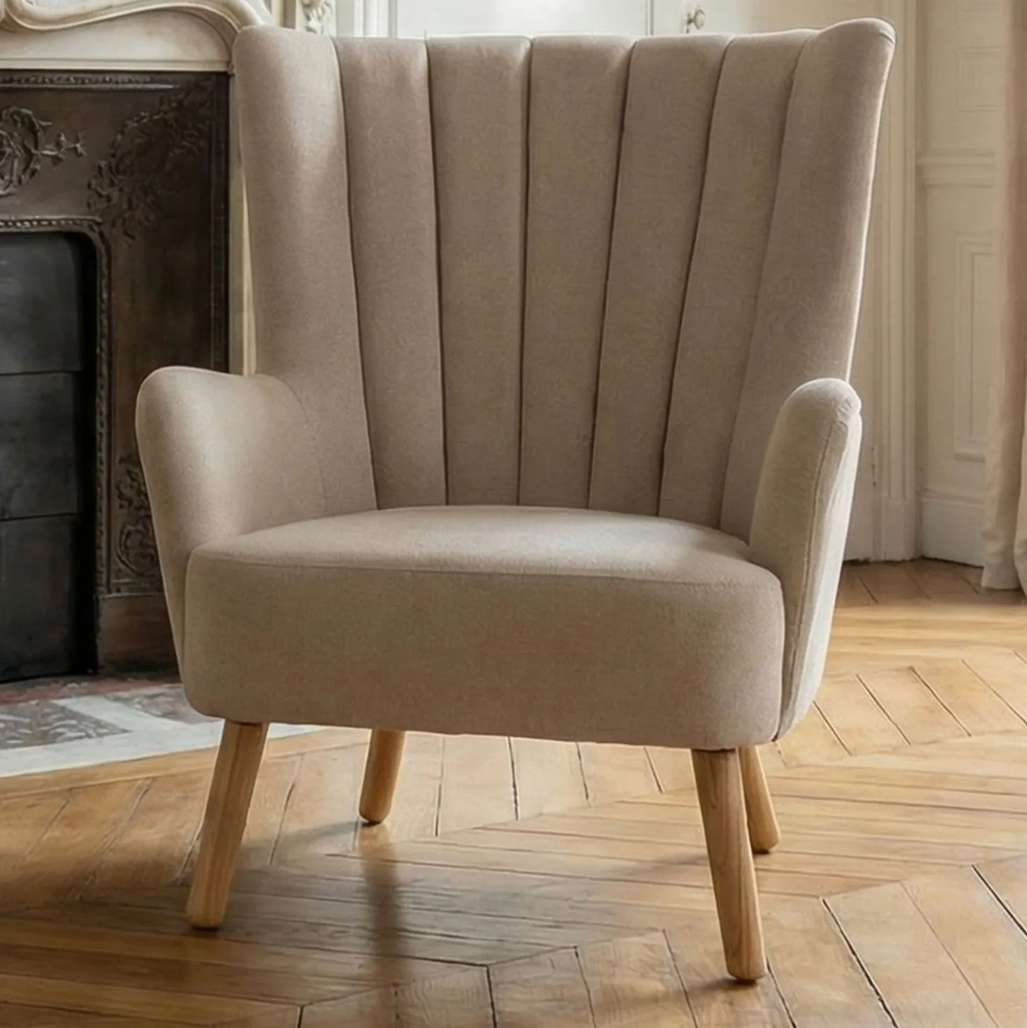 Fauteuil scandinave VidalTissu Beige