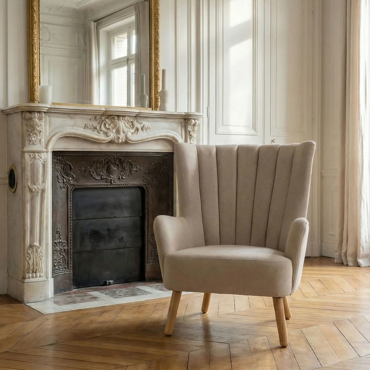 Fauteuil scandinave VidalTissu Beige