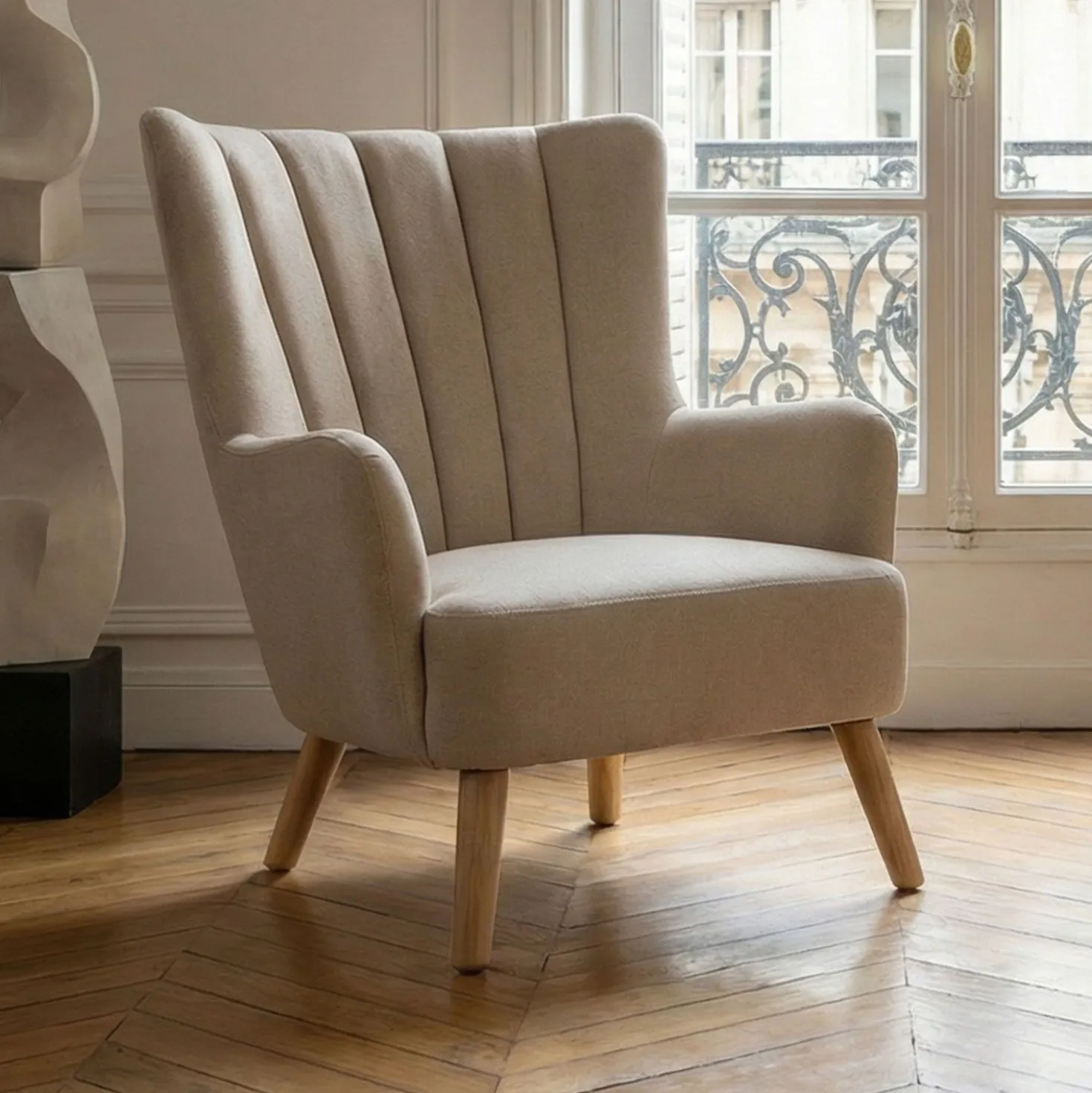 Fauteuil scandinave VidalTissu Beige