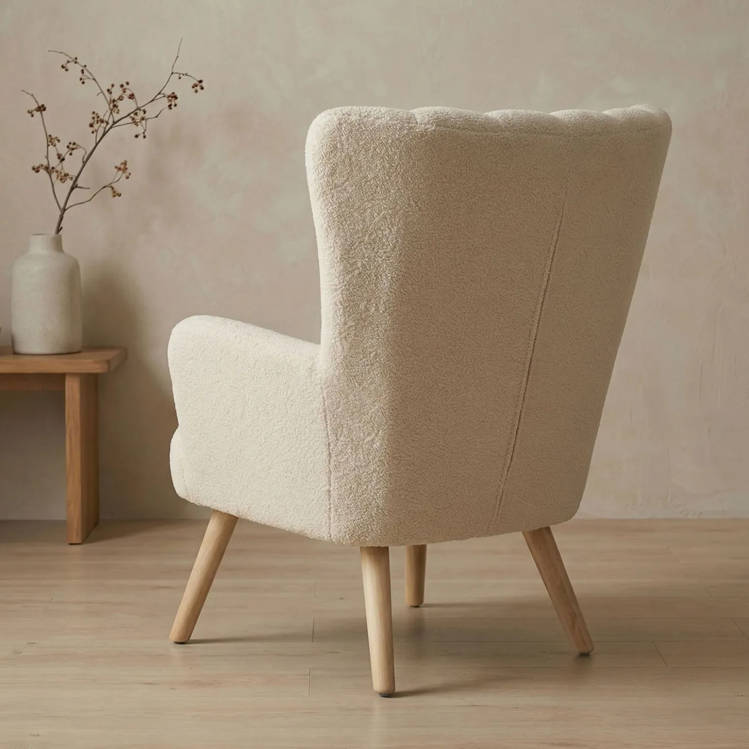 Fauteuil scandinave Vidal Tissu Bouclette Beige