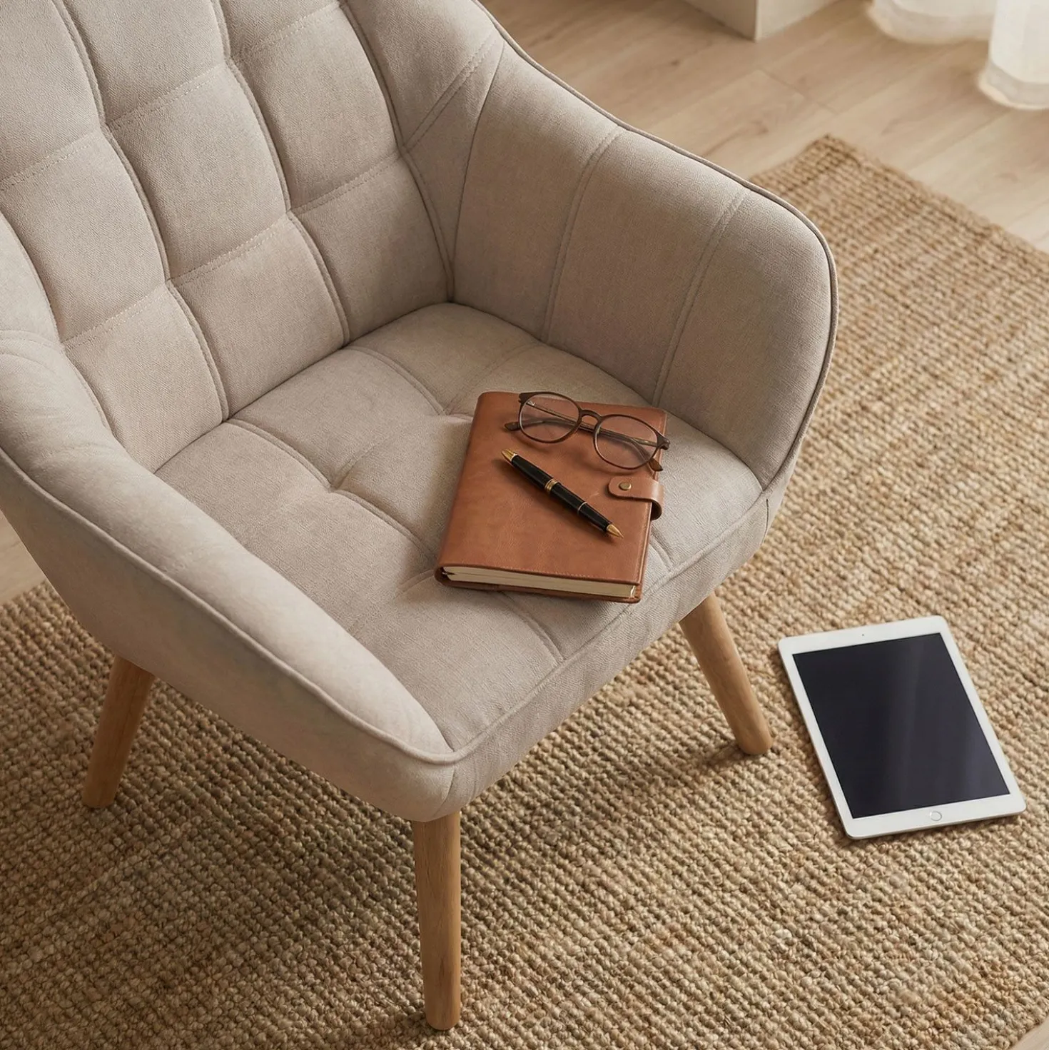 Fauteuil Scandinave Zentao Tissu Beige
