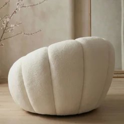 Fauteuil tournant design coquillage Arielina Tissu bouclette Beige