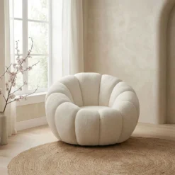 Fauteuil tournant design coquillage Arielina Tissu bouclette Beige