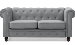 Grand canapé 2 places Chesterfield Velours Argent