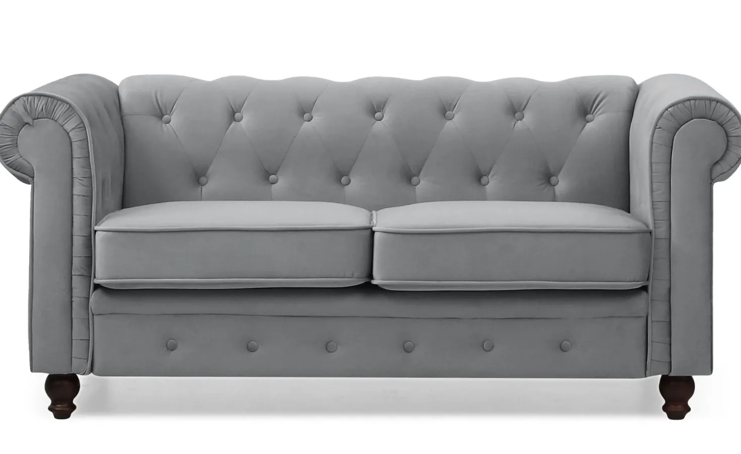 Grand canapé 2 places Chesterfield Velours Argent