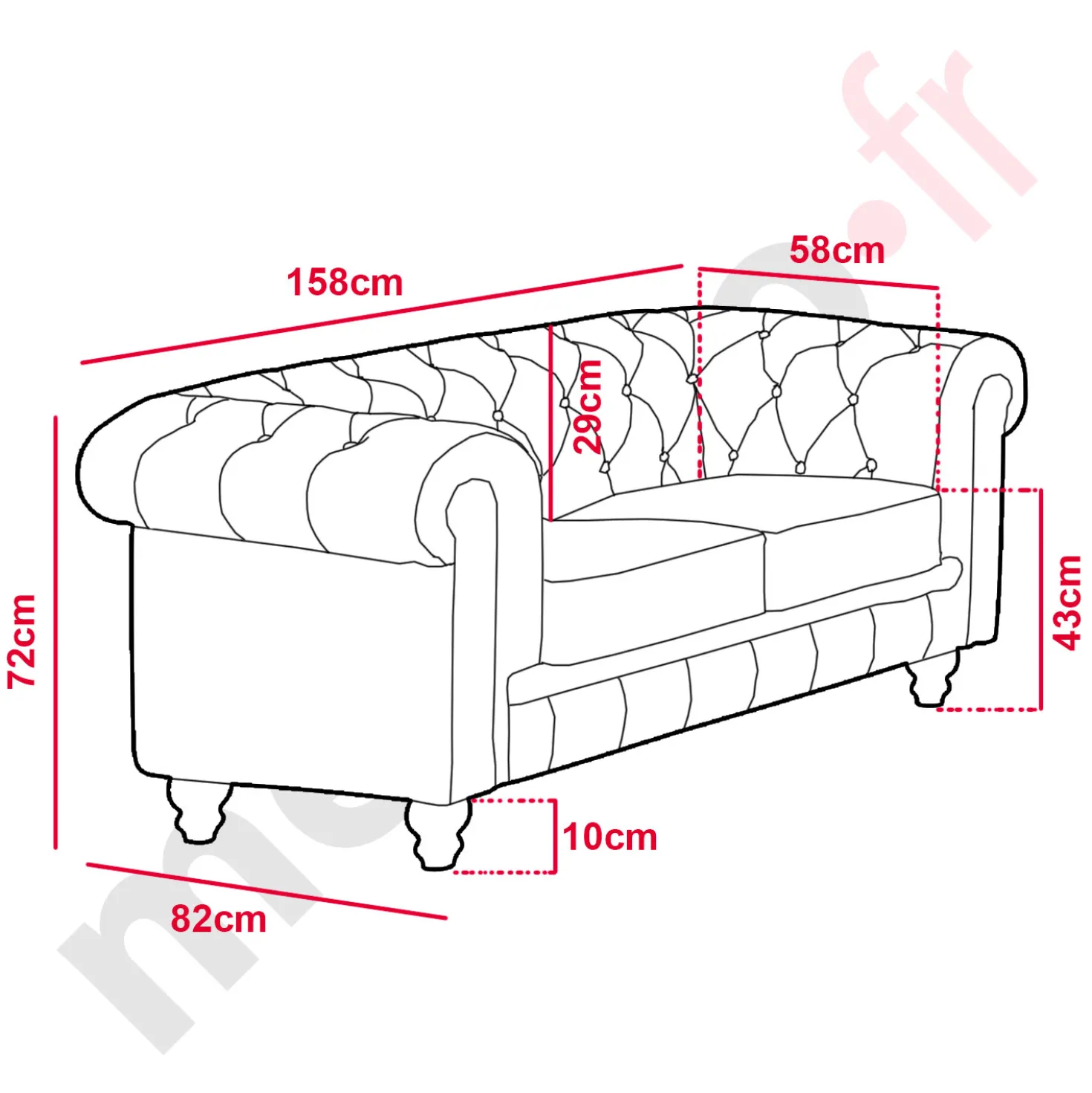 Grand canapé 2 places Chesterfield Velours Argent
