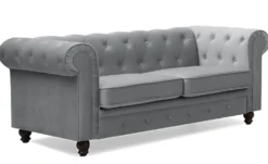 Grand canapé 2 places Chesterfield Velours Argent