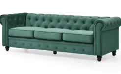 Grand canapé 3 places Chesterfield Velours Vert