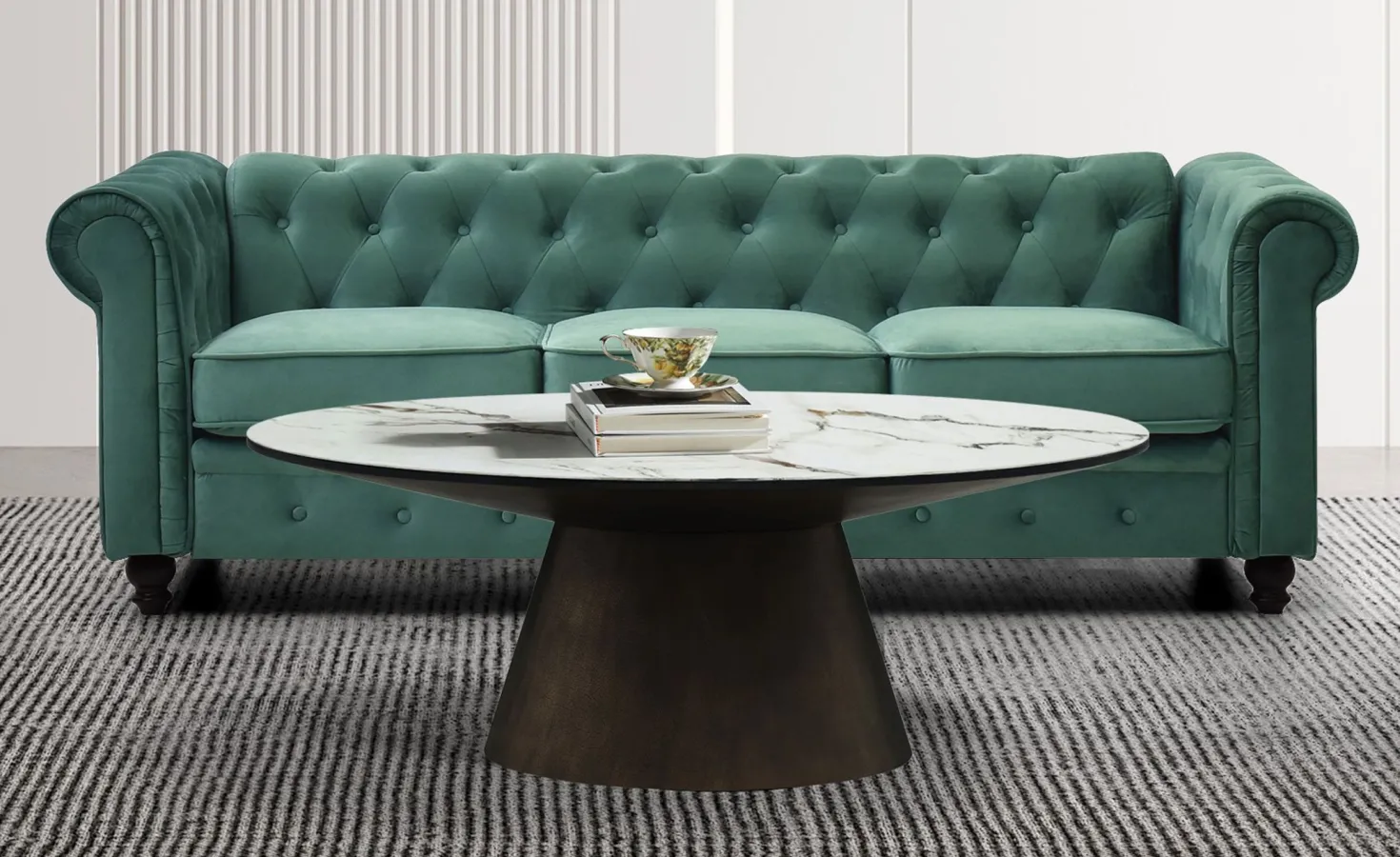 Grand canapé 3 places Chesterfield Velours Vert