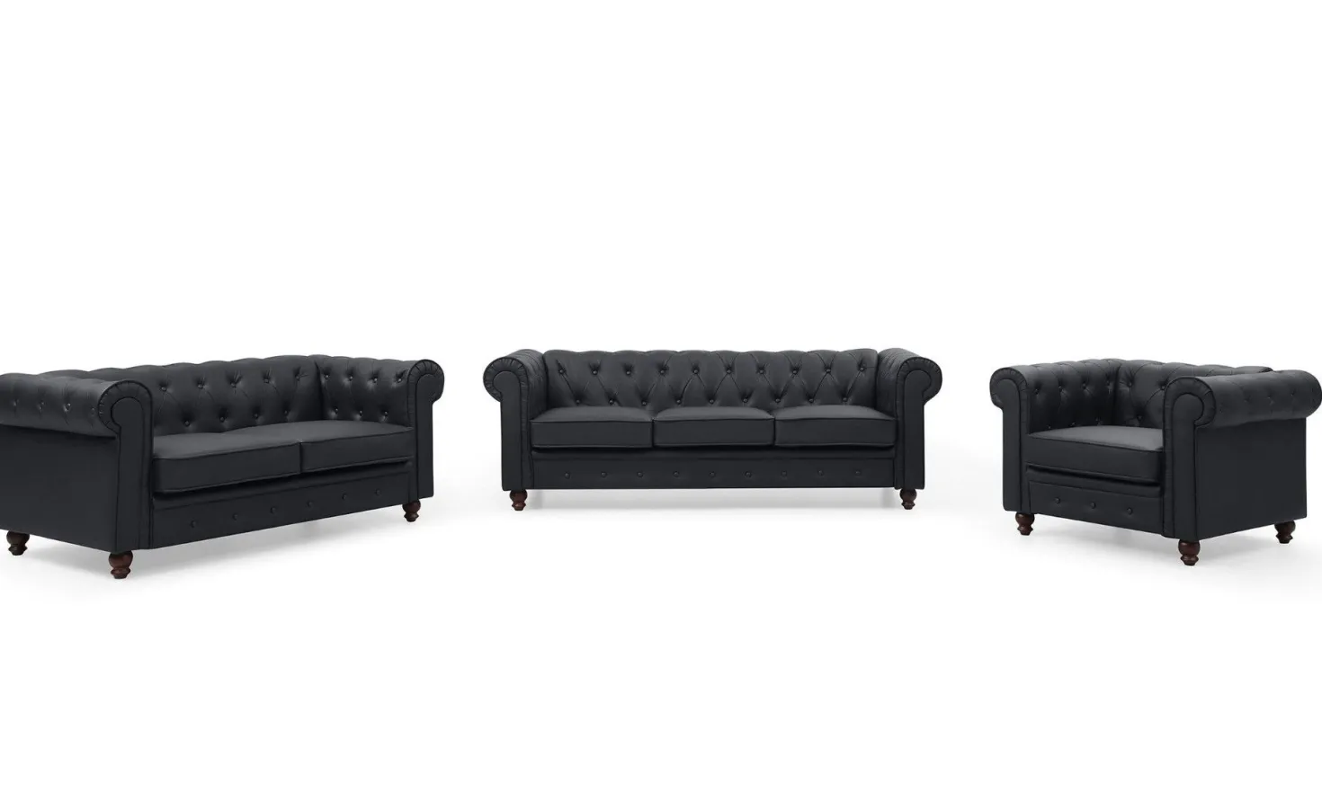 Grand canapé 3 places Chesterfield Noir
