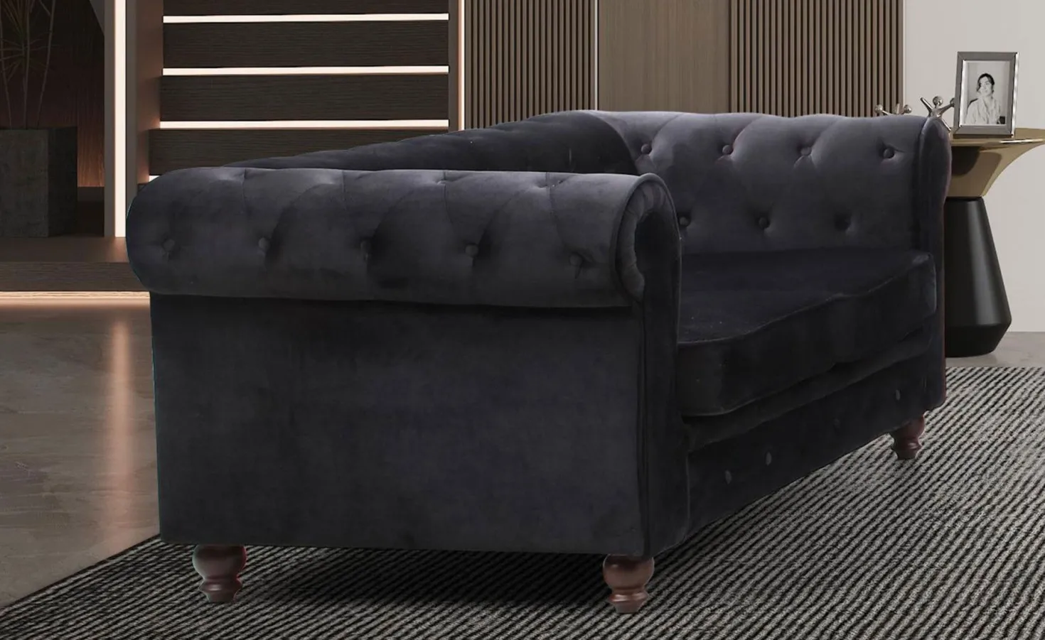 Grand canapé 2 places Chesterfield Velours Noir