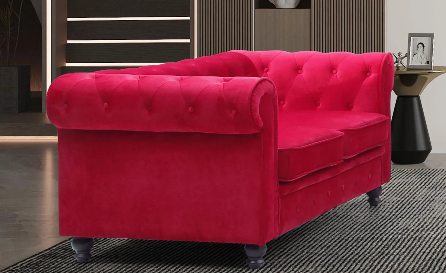 Grand canapé 2 places Chesterfield Velours Rouge