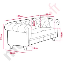 Grand canapé 2 places Chesterfield Velours Rouge