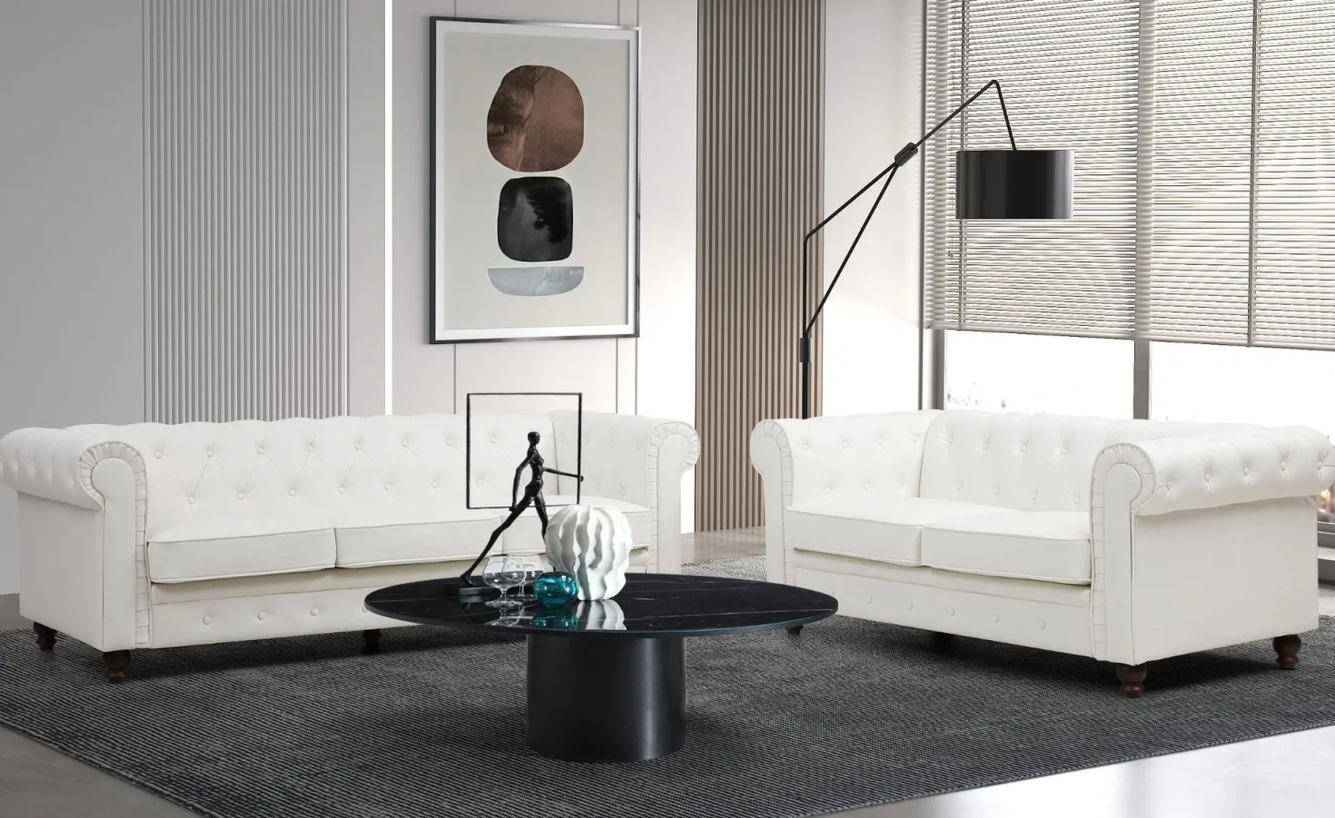 Grand canapé 2 places Chesterfield Blanc