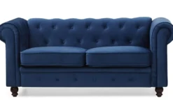 Grand canapé 2 places Chesterfield Velours Bleu