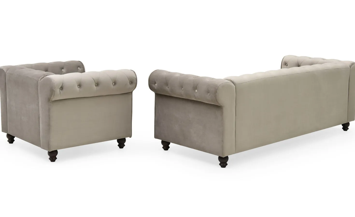 Grand canapé 3 places Chesterfield Velours Taupe