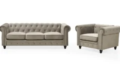 Grand canapé 3 places Chesterfield Velours Taupe