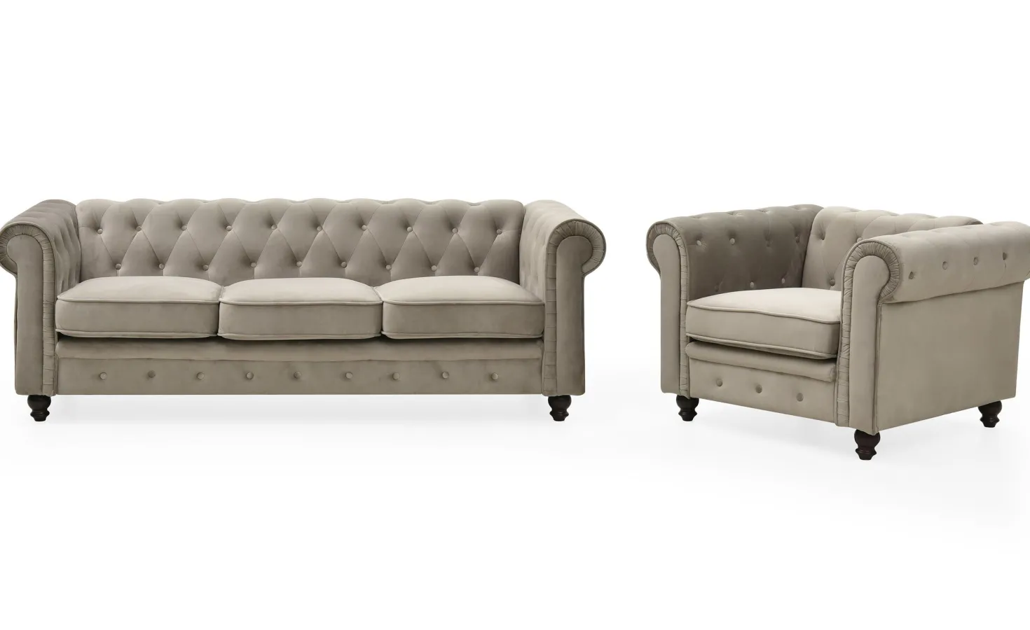 Grand canapé 3 places Chesterfield Velours Taupe