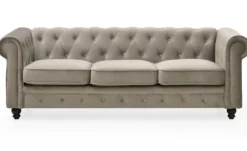 Grand canapé 3 places Chesterfield Velours Taupe
