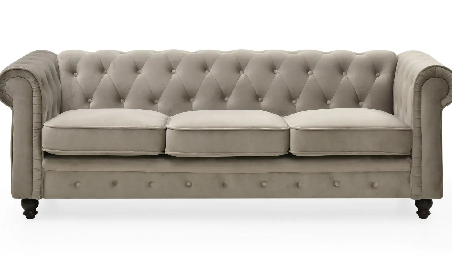 Grand canapé 3 places Chesterfield Velours Taupe