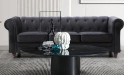 Grand canapé 3 places Chesterfield Velours Noir