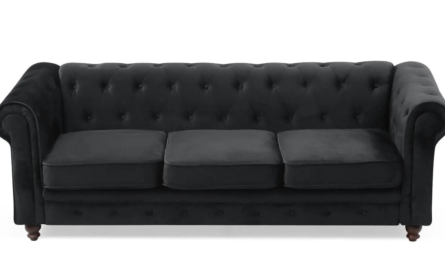 Grand canapé 3 places Chesterfield Velours Noir