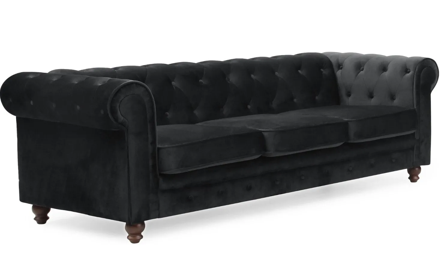 Grand canapé 3 places Chesterfield Velours Noir