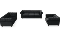 Grand canapé 3 places Chesterfield Velours Noir